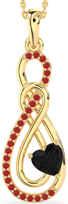 Large Black Diamond & Ruby Gold Infinity Necklace