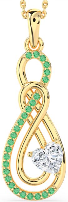 Large Emerald & Diamond Gold Infinity Necklace