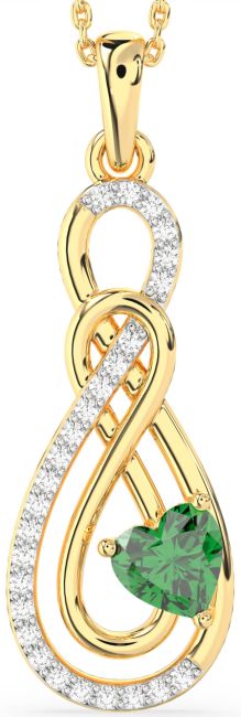 Large Diamond & Emerald Gold Infinity Necklace