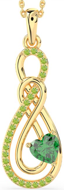Large Emerald & Peridot Gold Silver Infinity Necklace