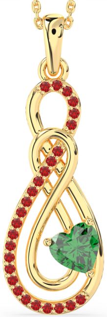 Large Emerald & Ruby Gold Infinity Necklace