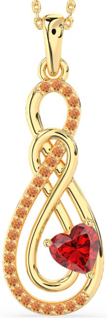 Large Ruby & Citrine Gold Silver Infinity Necklace
