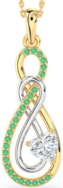 Large Emerald & Diamond Gold Silver Infinity Necklace