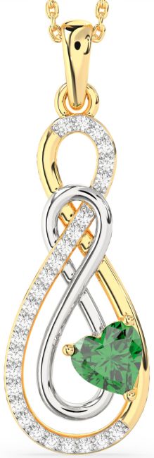 Large Diamond & Emerald Gold Silver Infinity Necklace