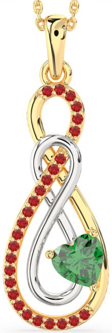 Large Emerald & Ruby Gold Silver Infinity Necklace