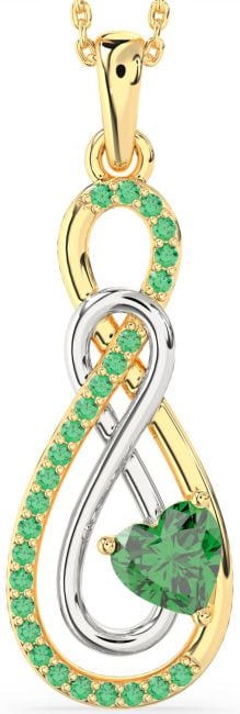 Large Emerald Gold Silver Infinity Necklace