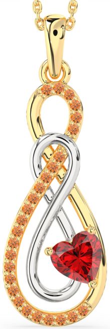 Large Ruby & Citrine Gold Silver Infinity Necklace