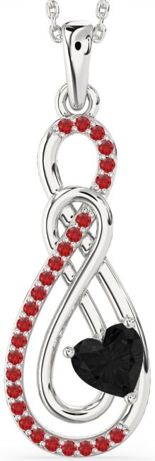 Large Black Diamond & Ruby Silver Infinity Necklace