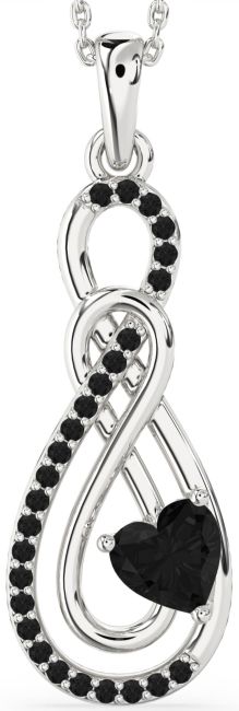 Large Black Diamond Silver Infinity Necklace