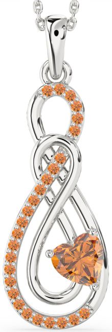 Large Citrine Silver Infinity Necklace