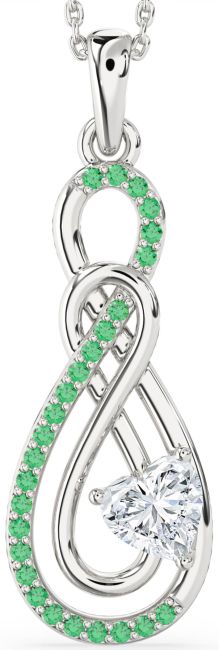 Large Emerald & Diamond Silver Infinity Necklace
