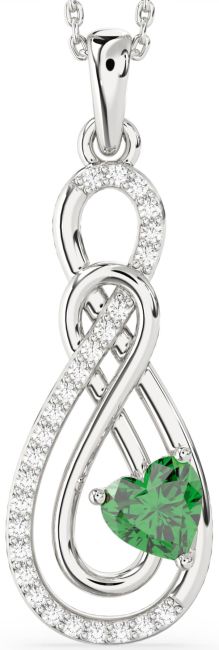 Large Diamond & Emerald Platinum Infinity Necklace