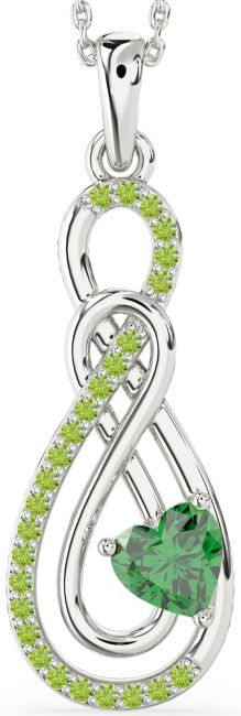 Large Emerald & Peridot Silver Infinity Necklace