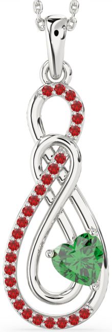 Large Emerald & Ruby Silver Infinity Necklace