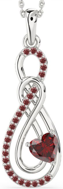 Large Garnet Silver Infinity Necklace