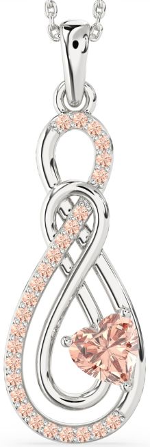 Large Morganite Silver Infinity Necklace