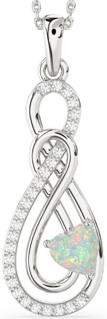 Large Diamond & Opal Silver Infinity Necklace