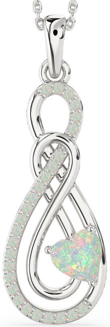 Large Opal Silver Infinity Necklace