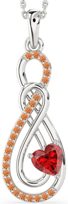 Large Ruby & Citrine Silver Infinity Necklace