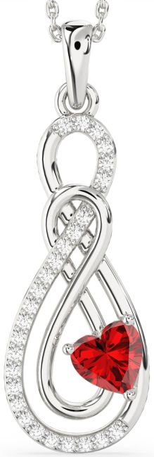 Large Diamond & Ruby Silver Infinity Necklace