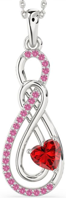 Large Ruby & Pink Sapphire Silver Infinity Necklace