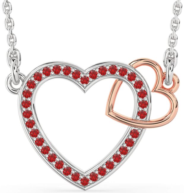 Ruby Rose Gold Silver Heart Interlock Necklace