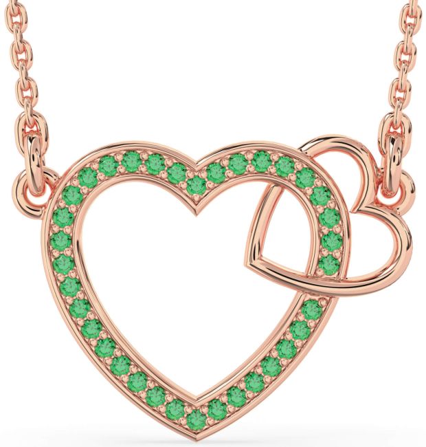 Emerald Rose Gold Heart Interlock Necklace