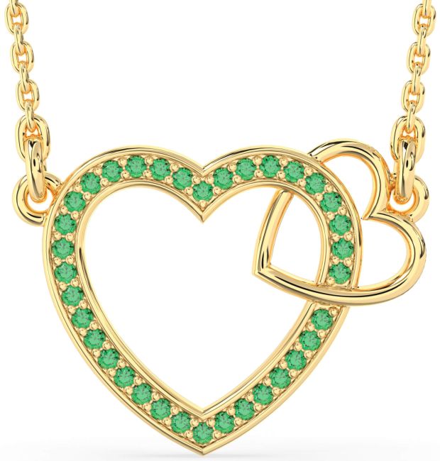 Emerald Gold Heart Interlock Necklace