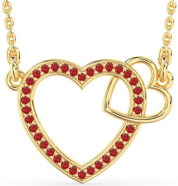 Ruby Gold Heart Interlock Necklace
