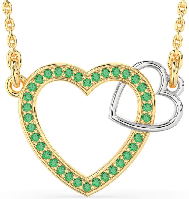 Emerald Gold Silver Heart Interlock Necklace