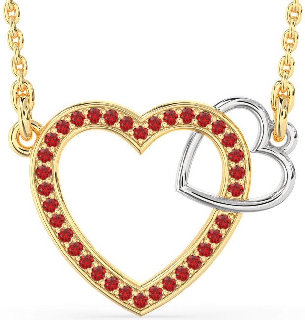 Ruby Gold Silver Heart Interlock Necklace