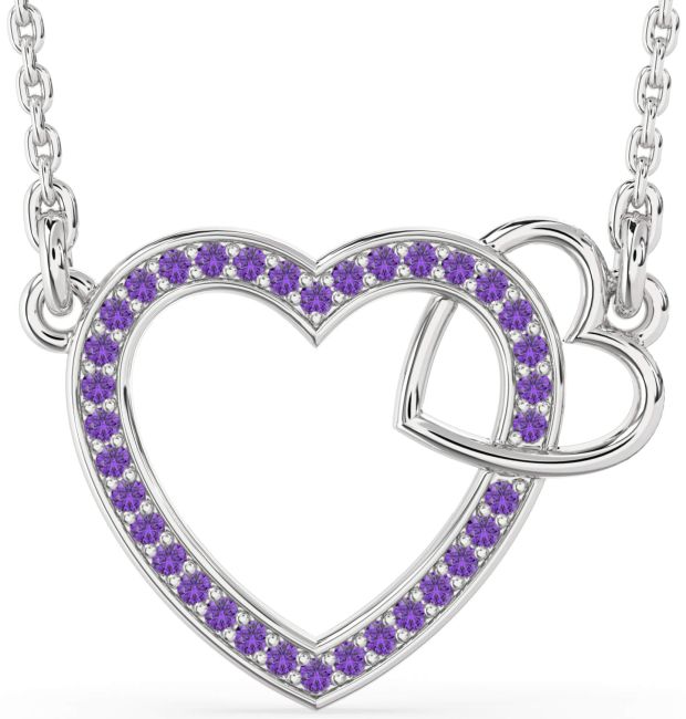 Amethyst Silver Heart Interlock Necklace