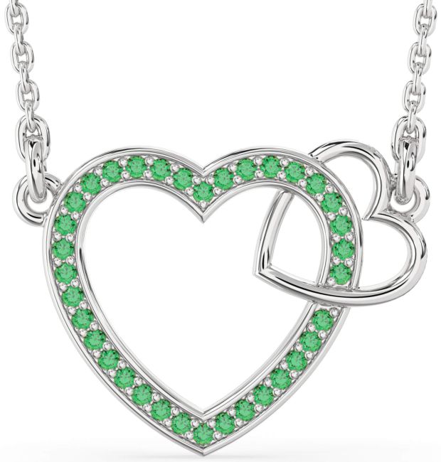 Emerald Silver Heart Interlock Necklace