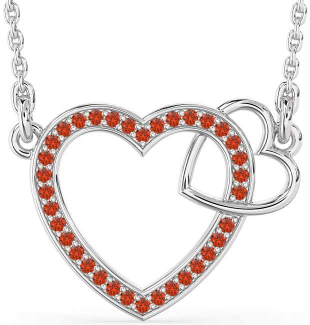 Fire Opal Silver Heart Interlock Necklace