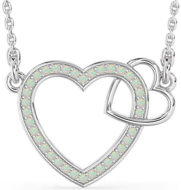 Opal Silver Heart Interlock Necklace