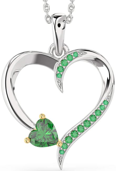 Emerald Gold Silver Heart Necklace