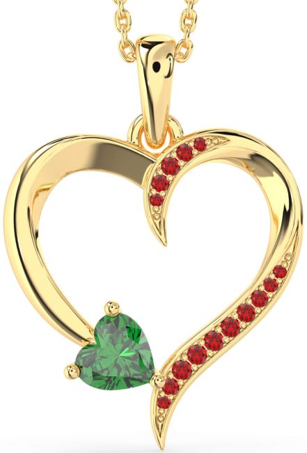 Emerald & Ruby Gold Heart Necklace