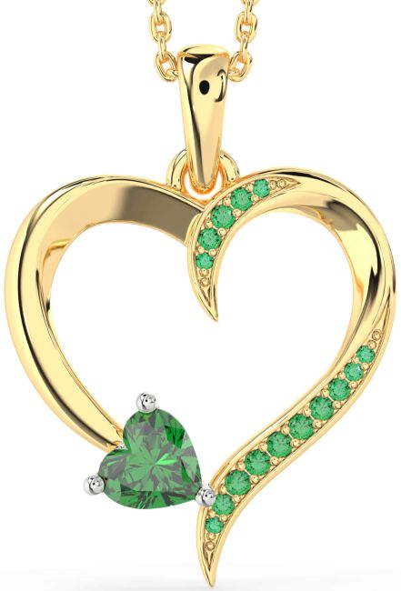 Emerald Gold Silver Heart Necklace