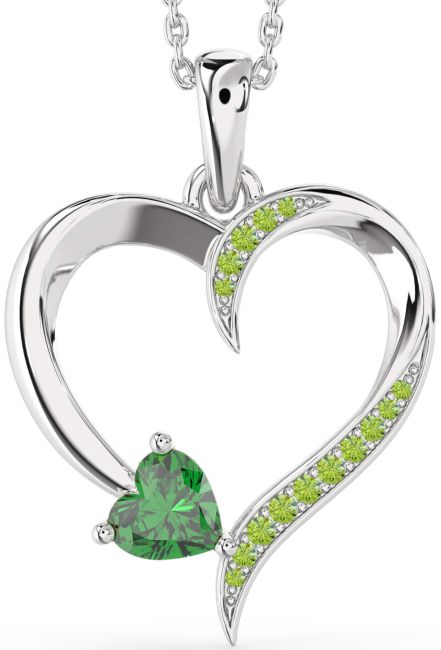 Emerald & Peridot Silver Heart Necklace
