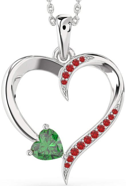 Emerald & Ruby Platinum Heart Necklace