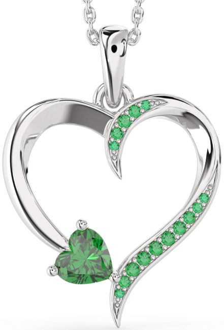 Emerald Platinum Heart Necklace