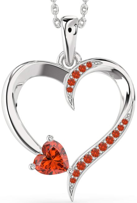 Fire Opal Silver Heart Necklace