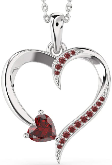 Garnet Silver Heart Necklace