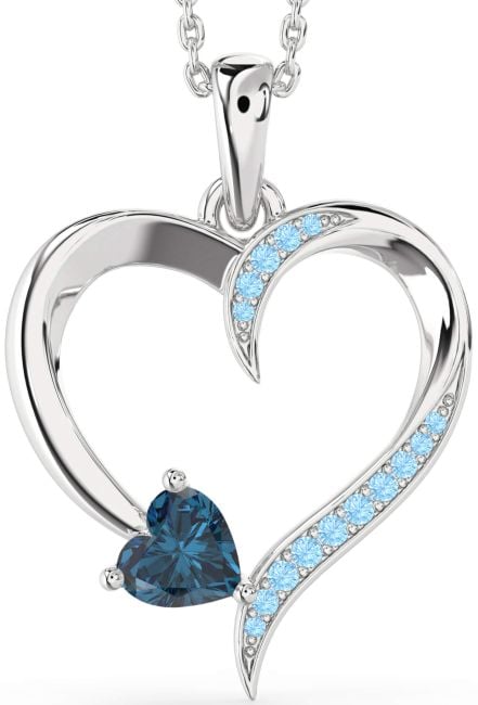 London Blue Topaz & Aquamarine White Gold Heart Necklace
