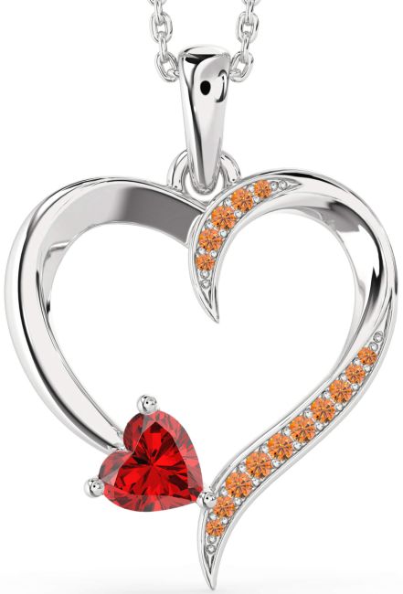 Ruby & Citrine Silver Heart Necklace