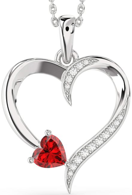 Diamond & Ruby Silver Heart Necklace