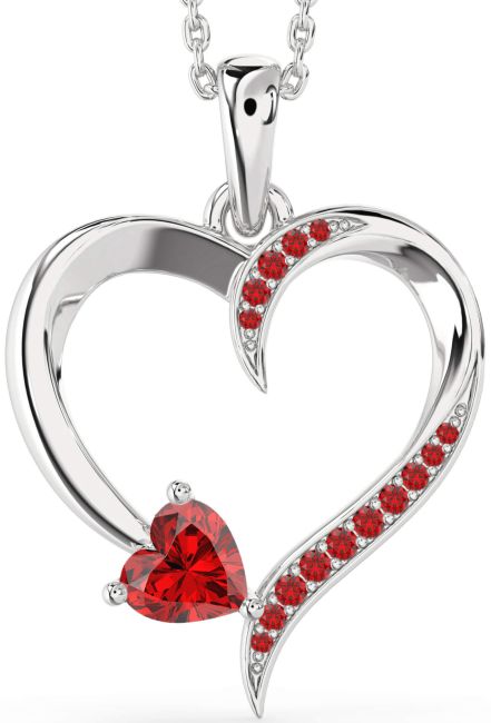 Ruby Silver Heart Necklace
