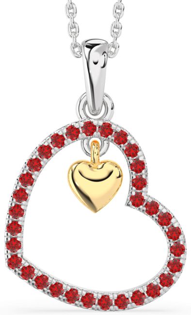 Ruby Gold Silver Heart Necklace