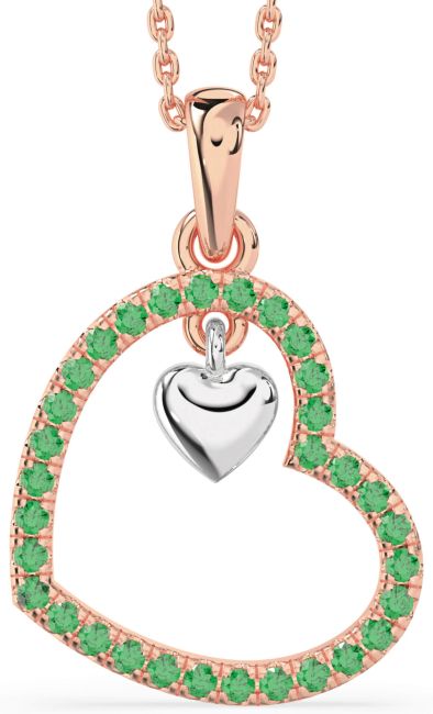 Emerald Rose Gold Silver Heart Necklace