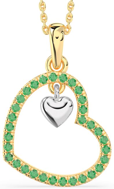 Emerald Gold Silver Heart Necklace